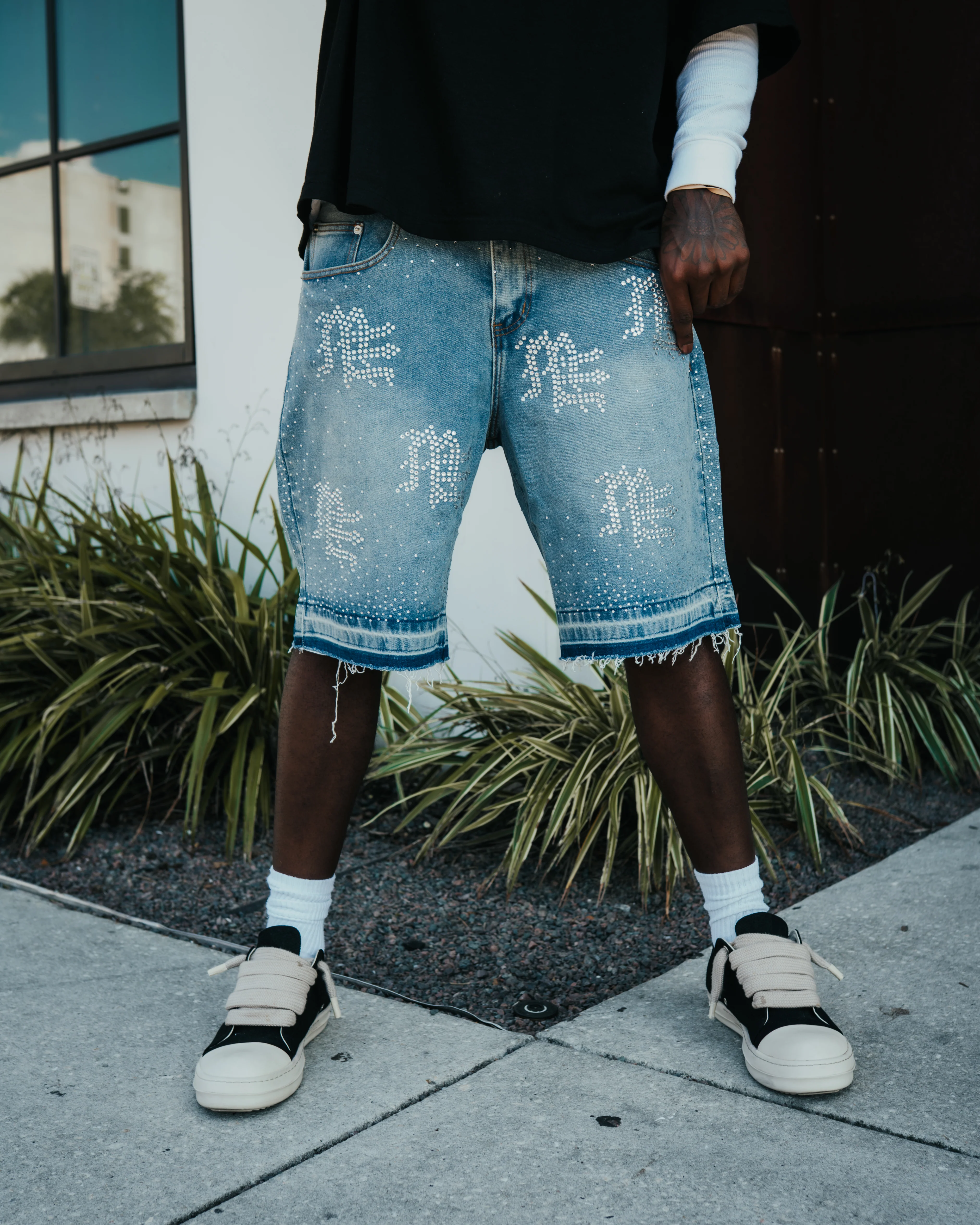 ‘ME’ Rhinestone Denim Shorts - Image 4